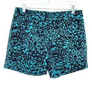 Ann Taylor Loft Black Teal Ikat Print Cotton Front Pockets Classic Shorts 4